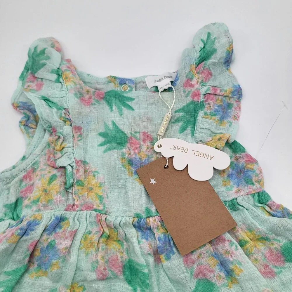 ANGEL DEAR Baby 12-18M Ruffle Sundress & Bloomers/Diaper Cover Pineapples Green - Picture 3 of 6